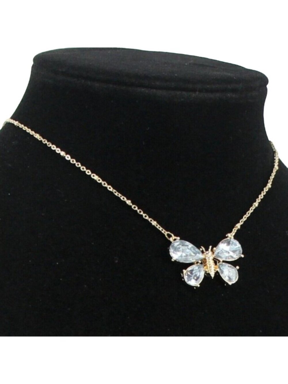 LC Lauren Conrad 19" Necklace Gold tone Blue Rhinestone Butterfly